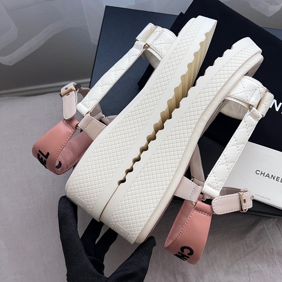 Auth Chanel BNIB 23A White Beige CC Logo Platform Strap Sandals - Size 38 - Picture 7 of 11